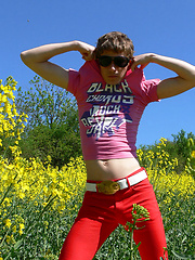Hot fresh young twink out in the open air and jerking his thick uncut cock